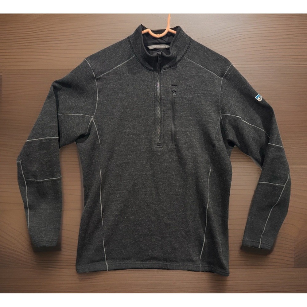 KUHL Mens Interceptr Fleece Sweater Sz M Gray 1/4 Zip Pullover Hiking Outdoor
